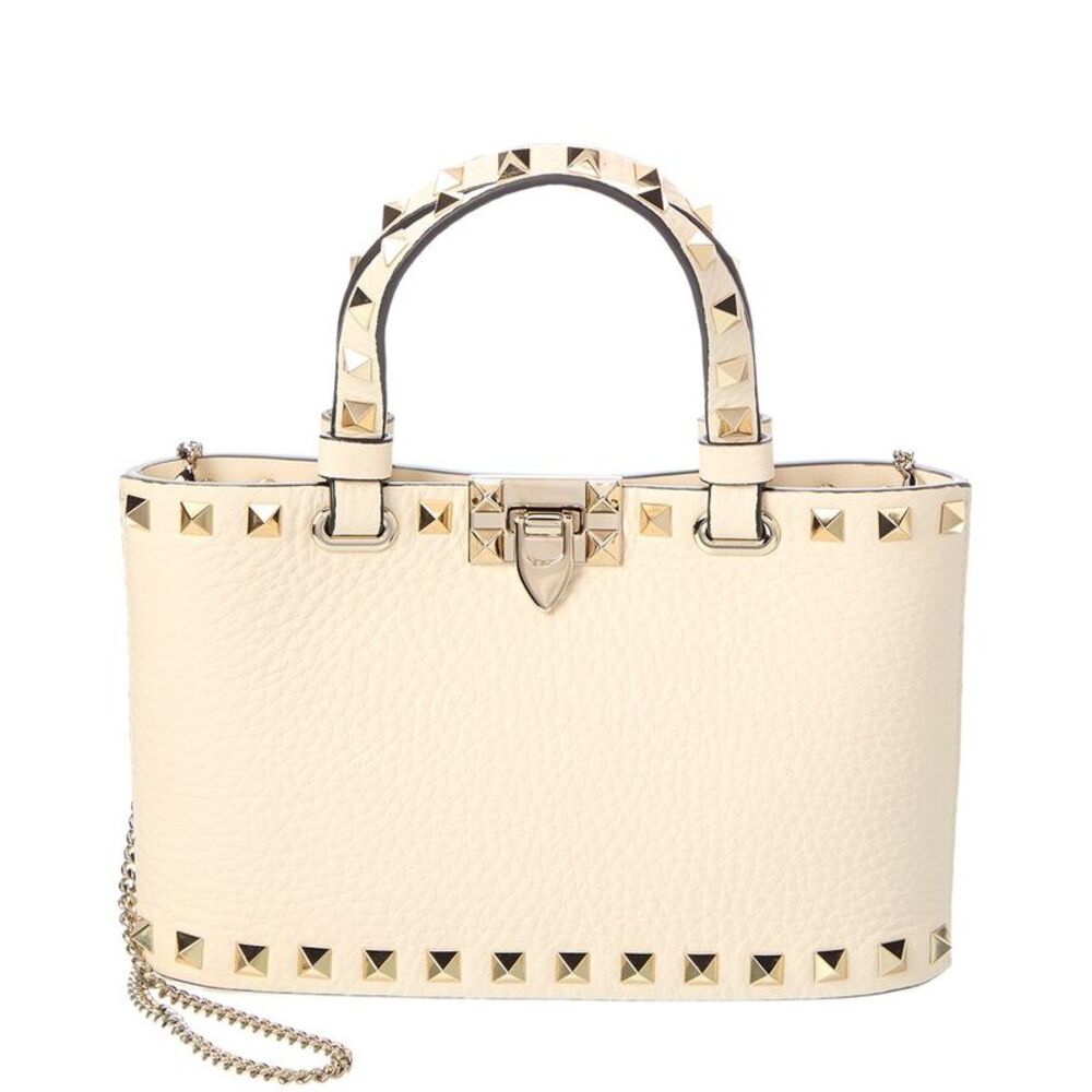 Valentino Rockstud Mini Leather Tote, White